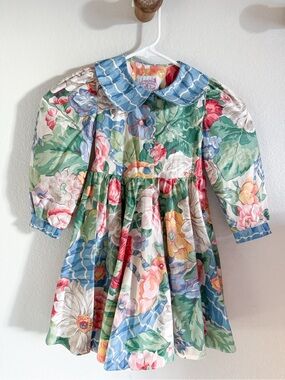 Vintage Plum Pudding Floral Puff Sleeve fit & Flare Dress Peter Pan collar